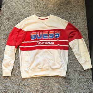 Guess Men's Red and Cream Crewneck Sweater